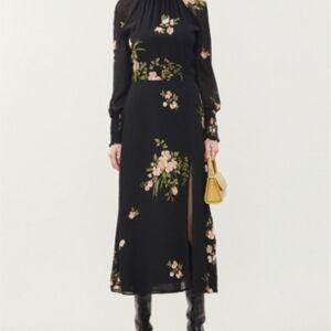 Reformation Black Floral Long Sleeve Dress